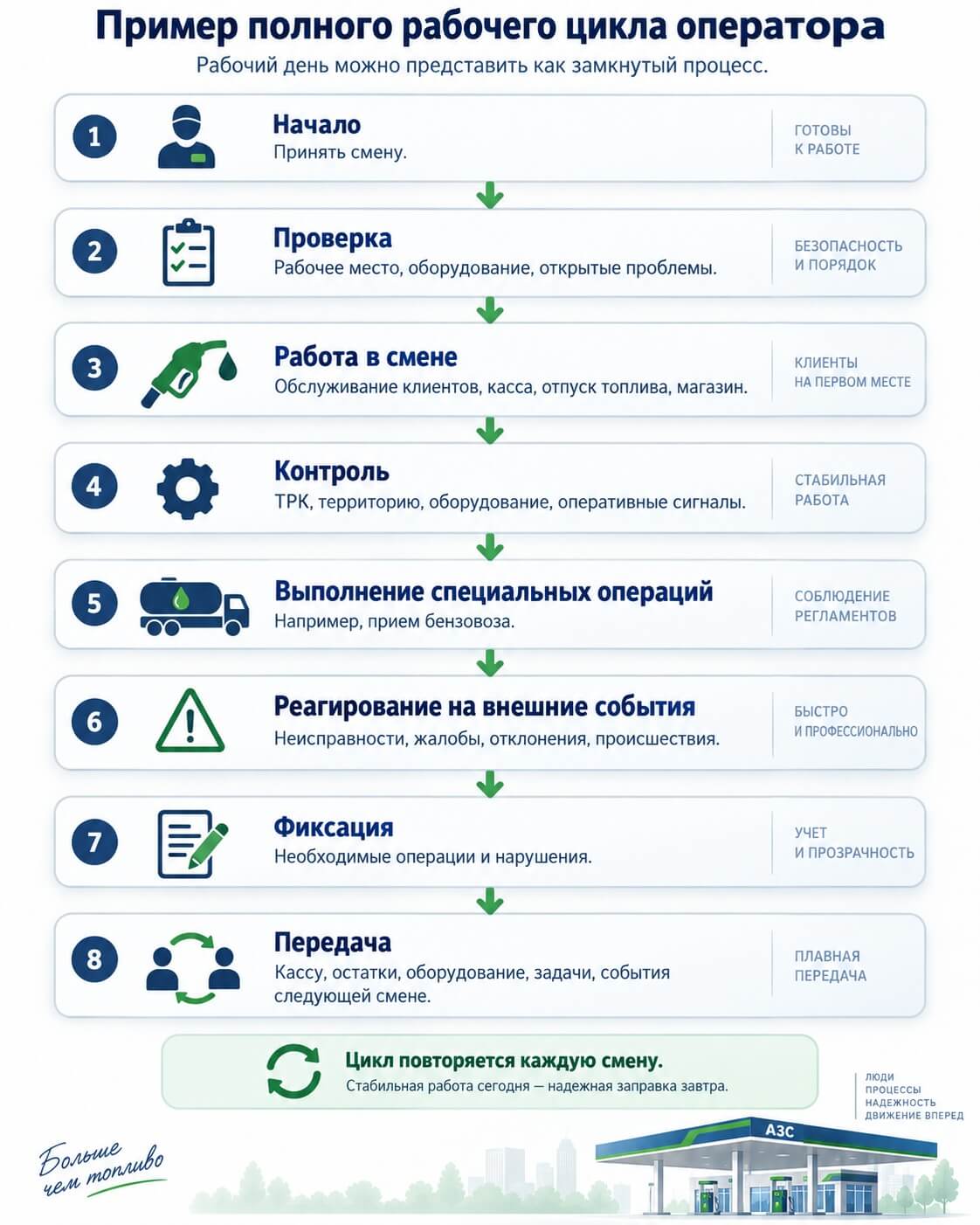 Пример полного рабочего цикла оператора АЗС